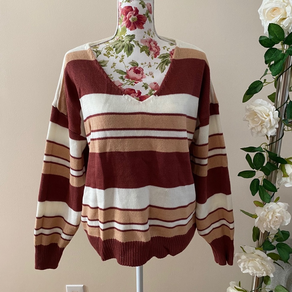 NWOT Fall Sweater with Balloon Sleeves Sz L